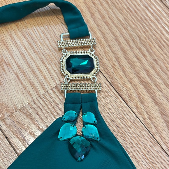 Emerald Green Jeweled Triangle Bikini Set - Picture 4 of 9